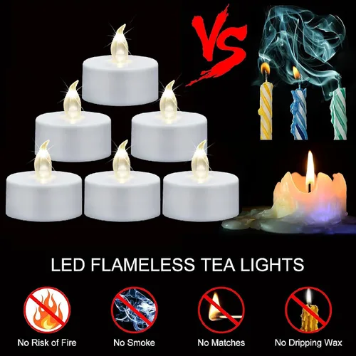 Vista 5 de Velas LED sin llama con control remoto y temporizador, paquete de 12 velas eléctricas a pilas, velas votivas parpadeantes brillantes, duran más