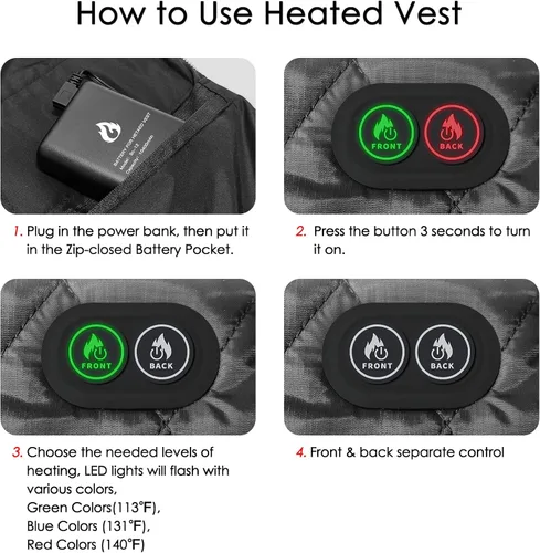 Vista 8 de Heated Vest For Women - Stand Collar Quilted Outerware Neck Heating With 6 Heating AerasBattery Included