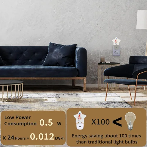 Vista 3 de Luces nocturnas con notas de arco iris, lámpara de pared enchufable, sensor inteligente del atardecer al amanecer para decoración del hogar