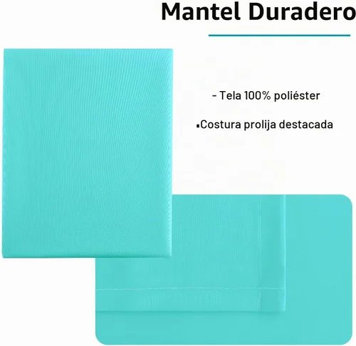 Vista 4 de Hiasan - Mantel cuadrado sólido impermeable y a prueba de derrames, es lavable y está hecho de poliéster para cocina y comedor, color aguamarina, 30