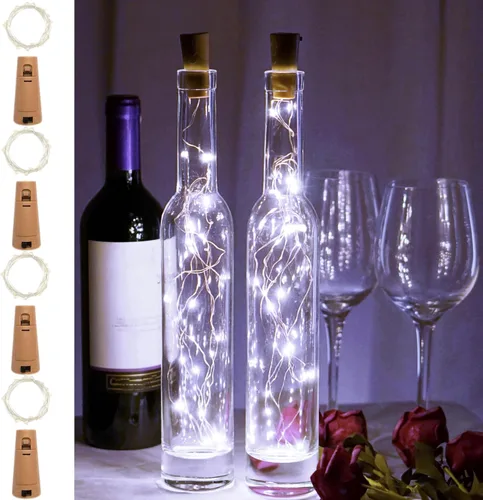 Vista 8 de Luces para Botella de Vino 20 LEDs, Luces de Corcho Impermeables, Pilas (Incluídas), Mini Cadena de Luces de Hadas Operadas con Batería para DIY