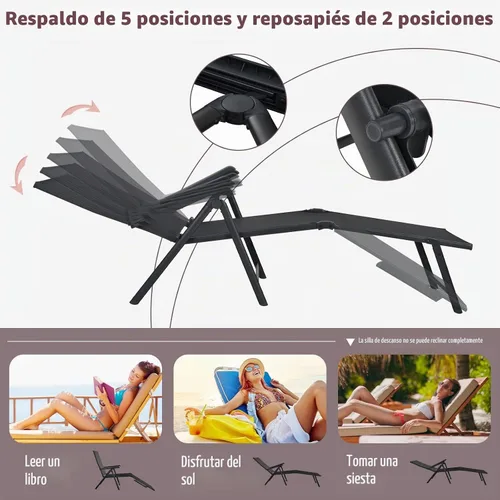 Vista 6 de Tangkula Sillón plegable para exteriores, tumbona reclinable con respaldo ajustable de 5 posiciones y reposapiés de 2 posiciones, no requiere Negro