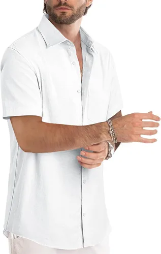 Vista 2 de JMIERR Camisas de vestir a rayas con botones y manga corta para hombre