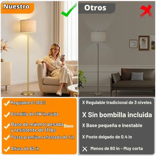 Vista 2 de Nintiue 【Actualizado】 Lámpara de pie regulable para sala de estar, bombilla LED de 11W incluida, lámpara de pie moderna, lámpara de pie alta