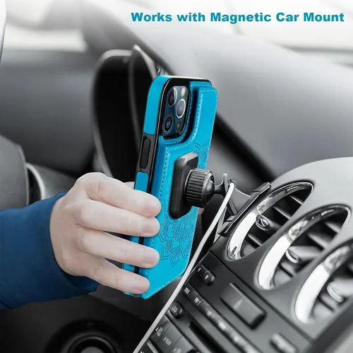 Vista 8 de Vaburs Funda compatible con iPhone 13 Pro Max con tarjetero y diseño de mandala en relieve, de piel sintética, doble botones, a prueba de golpes