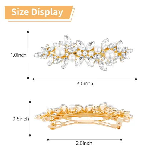 Vista 4 de WHAVEL 2 pinzas para el pelo de perlas, pinzas para el cabello con diamantes de imitación, accesorios de perlas para dama de honor, boda
