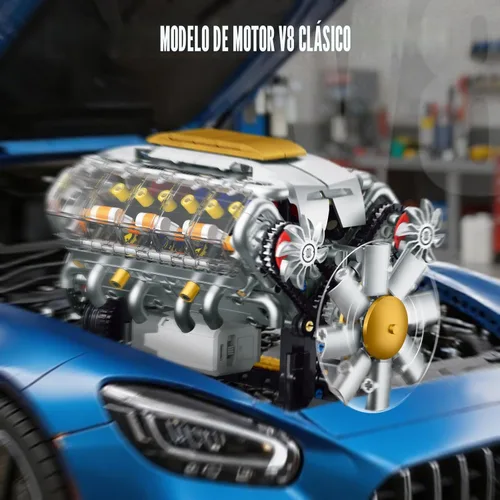 Vista 7 de V8 Kit de modelo de motor que funciona, construye tu propio mini motor de automóvil visible, juego de construcción de experimentos de ciencia física