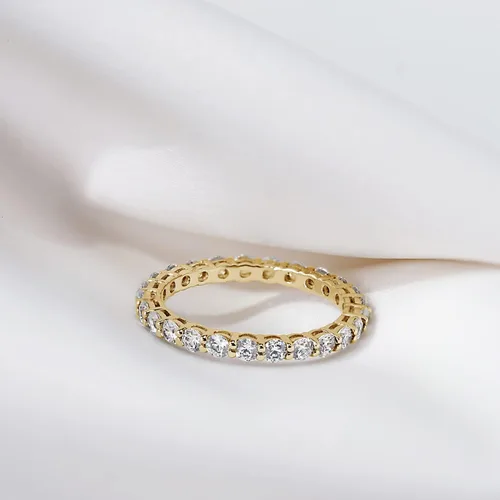 Vista 4 de Tienda Collection Platinum or Gold Plated Sterling Silver All-Around Band Ring set with Round Infinite Elements Cubic Zirconia