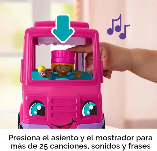 Vista 3 de Fisher-Price Little People Barbie Camion de Cupcakes Musical - Juego de juguete con 9 piezas para juego de simulación para niños de 18+ meses