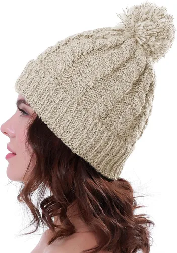 Vista 7 de Gorro de invierno para mujer con forro polar cálido, tejido grueso, para esquiar