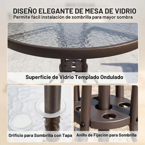 Vista 6 de Outsunny Juego de comedor de patio de 6 piezas para 4 personas con paraguas Beige