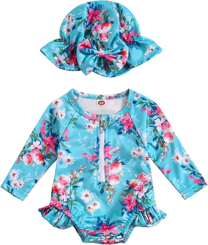 Vista 105 de Traje de baño de una pieza con cremallera de manga larga para bebé niña con gorro