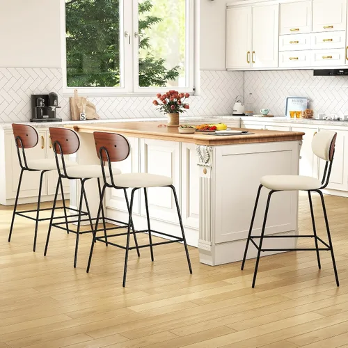 Vista 8 de LSSPAID Juego de 2 taburetes de bar de 25.6 pulgadas de altura de mostrador con patas de metal curvadas de madera curvada de nogal, taburetes de bar