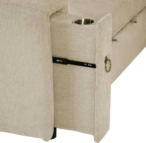 Vista 7 de Moderno sofá cama extraíble de lino con reposacabezas ajustable y carga inalámbrica, sofá esquinero en forma de L de 96 pulgadas, sofá modular