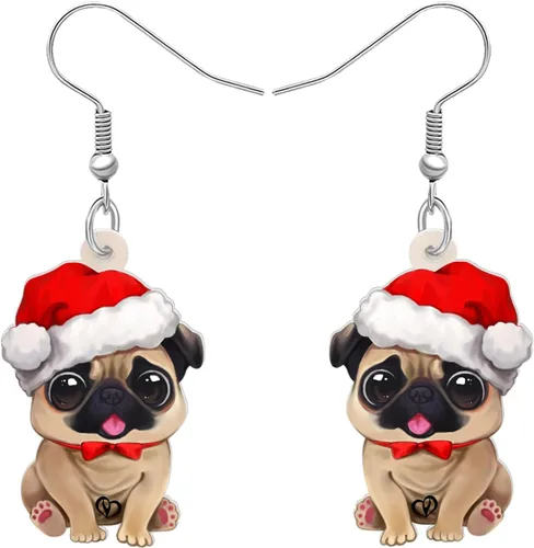 Vista 17 de Newei - Pendientes colgantes de Navidad con diseño de perro, joyería para regalos para mujeres y niñas Chihuahua E