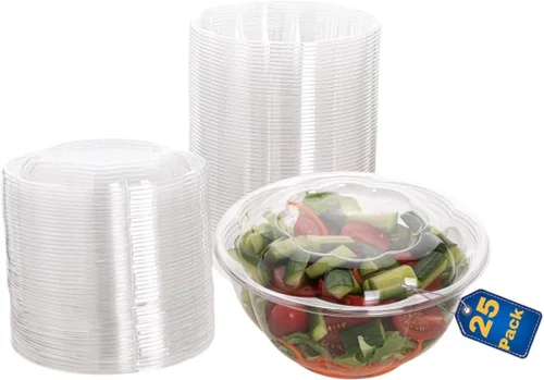 Vista 6 de Ensaladeras desechables de plástico con tapas herméticas, ideales para preparación de comidas, comida para llevar, catering, fiestas, picnics