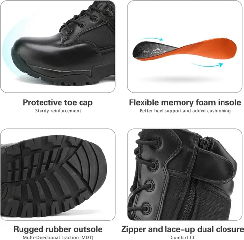Vista 3 de NORTIV 8 - Botas tácticas de trabajo tipo militar para hombre, para senderismo, motociclismo y combate