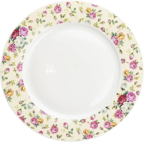 Vista 2 de Gracie China by Coastline Imports Juego de 4 platos llanos color crema rosa chintz, 10.5 pulgadas, rosa amarillo (RS33707CR/S4)