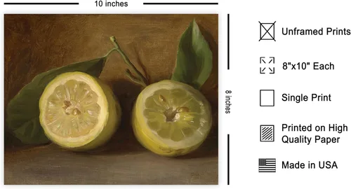 Vista 2 de Poster Master Impresión de pintura de limones vintage, póster retro de frutas, arte de alimentos y bebidas, diseño de pared de naturaleza muerta