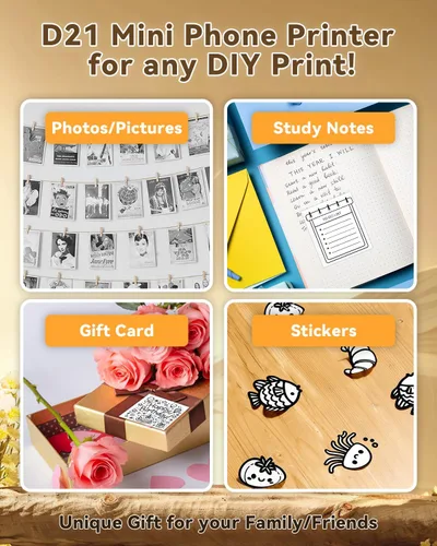 Vista 6 de Impresora de calcomanías NDYIN, mini impresora PrintPods, fabricante de calcomanías portátil Bluetooth con 3 rollos de papel, impresora térmica sin