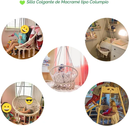 Vista 4 de Silla colgante de macramé para dormitorio, hamaca columpio para interiores y exteriores