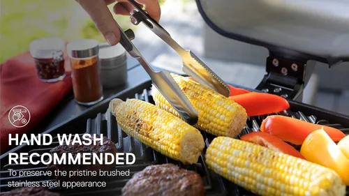 Vista 5 de Everdure Paquete de 2 herramientas para barbacoa: pinzas y espátula de acero inoxidable cepillado con asas de agarre suave, herramientas duraderas