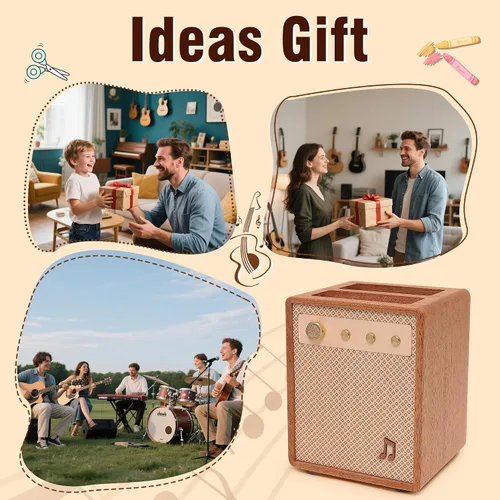 Vista 7 de CoolGift Mart Accesorios para Guitarra, Soporte para Púas de Guitarra de Madera Sapele con Estilo de Amplificador y Almacenamiento para Lápices