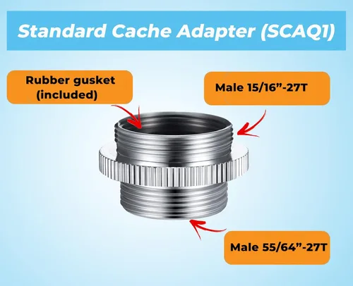 Vista 3 de SCAQ1 - Adaptador de caché estándar de 15/16 pulgadas, 27T a 55/64 pulgadas, 27T, latón macizo cromado, adaptador macho a macho para fregadero