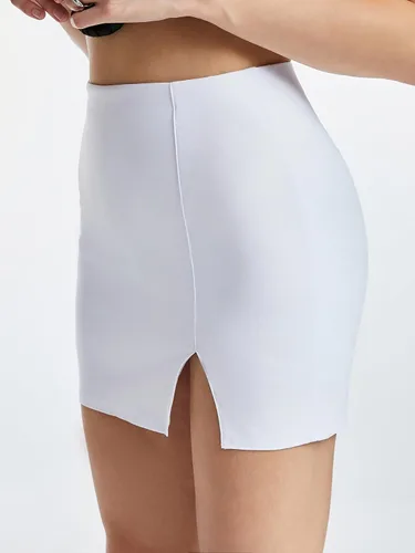 Vista 2 de EG CHRIS G Minifalda ajustada y ajustada con dobladillo dividido para mujer con pantalones cortos