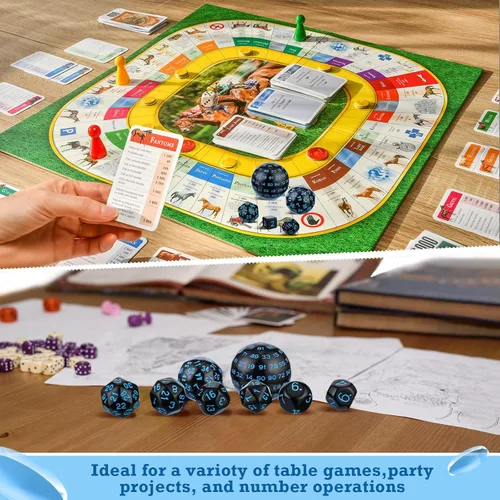 Vista 3 de Civaner Juego completo de 15 dados poliédricos D3-D100 esféricos RPG en negro opaco, 100 lados para juegos de rol, suministros de fiesta