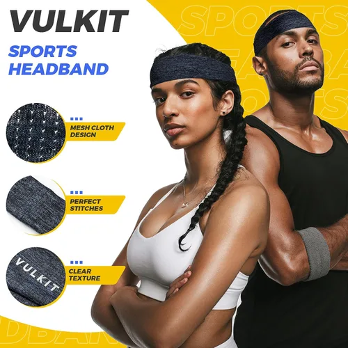 Vista 6 de VULKIT Paquete de 5 diademas deportivas para hombres o mujeres, bandas antideslizantes para la cabeza, bandas elásticas que absorben la humedad