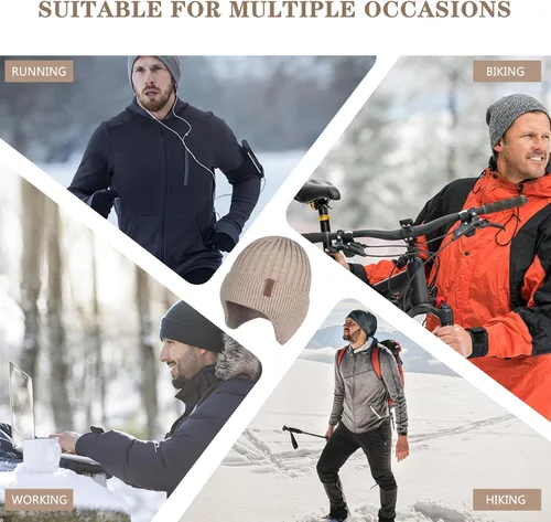 Vista 6 de Men Winter Beanie Hat Touchscreen Gloves Neck Warmer 3 in 1 Set with Fleece Lined