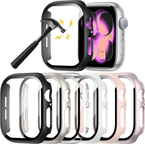 Vista 9 de Rontion - Juego de 6 fundas de PC rígida para Apple Watch de 38 mm (1.496 pulgadas) Series 3/2/1 con protector de pantalla de vidrio templado, funda