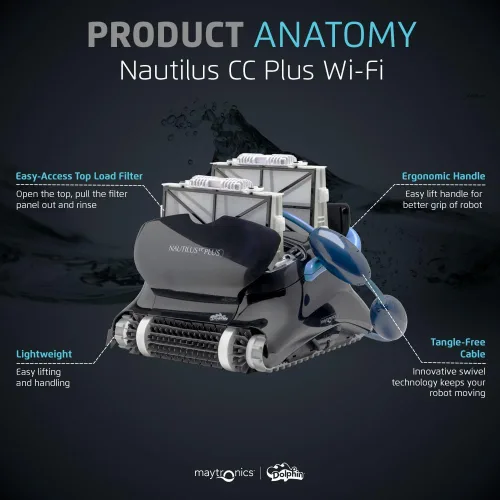 Vista 26 de Dolphin E10 - Aspiradora robótica automática para piscina, cepillo de limpieza activo, acceso a filtros de carga superior, ideal para piscinas sobre