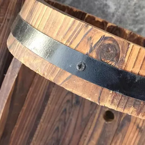 Vista 4 de HM&DX Macetas redondas de madera con orificios de drenaje, macetas rústicas de madera con agujeros de drenaje, macetas de whisky para jardín