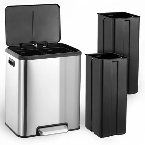 Vista 7 de GAOMON Cubo de basura rectangular de 30 litros/8 galones, cubo de basura rectangular de doble compartimento para reciclaje de cocina con tapa