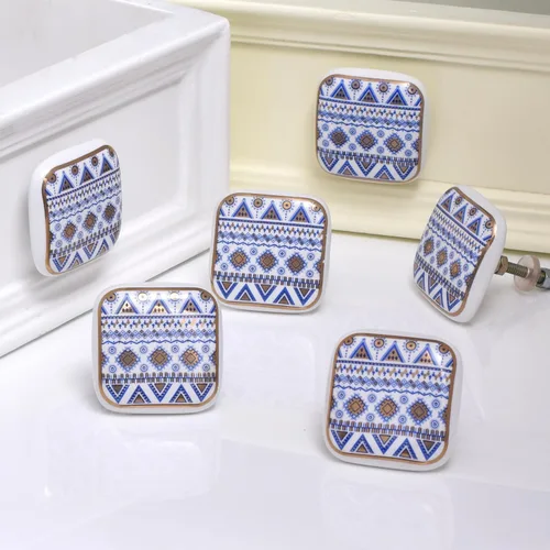 Vista 8 de Indian Shelf Tiradores decorativos de cerámica blanca con diseño de flores, pomos para cajones, tiradores de gabinete, accesorios modernos