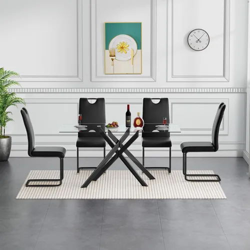Vista 2 de Henf Juego de mesa de comedor de 5 piezas para 4, mesa de comedor rectangular de 51 pulgadas y 4 sillas de comedor de poliuretano gris carbón, mesa