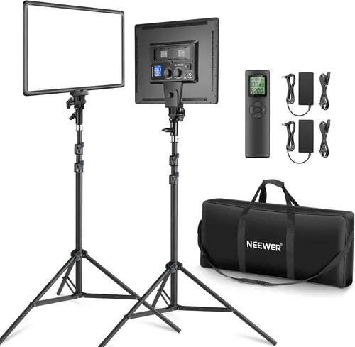 Vista 10 de NEEWER RGB168 Panel de Luz LED RGB de Video de 18.3" con Control de Aplicación, Kit de Soporte de Trípode de 2 Paquetes, 60W/360°