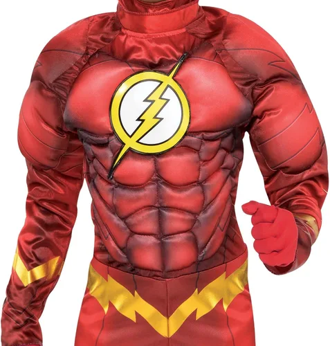 Vista 4 de DC Comics The New 52 The Flash Muscle Costume for Boys, Includes a Padded Jumpsuit and a Mask