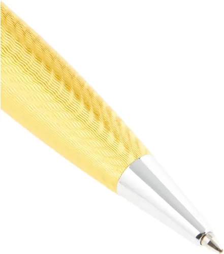 Vista 3 de Conklin Herringbone Signature - Bolígrafo amarillo con borde cromado, llamativo diseño grabado, recargable y duradero, regalo ideal para entusiastas