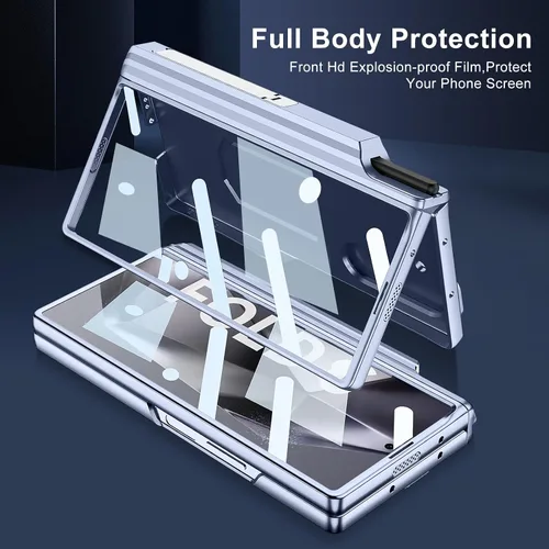 Vista 3 de DOOTOO - Funda para Samsung Galaxy Z Fold 6 con soporte de anillo, Z Fold6 S Pen con soporte y cubierta deslizante para cámara y protector de A-azul
