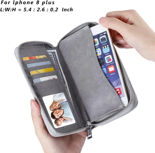 Vista 2 de HAWEE Cartera de teléfono celular para mujer con doble cremallera y correa de muñeca extraíble