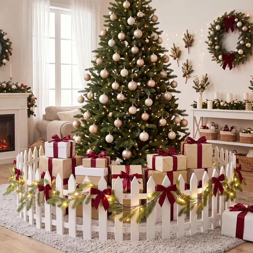 Vista 9 de Thyle 20 piezas de valla de árbol de Navidad de 16 pulgadas con luces Rojo