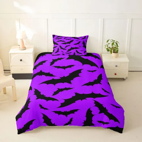 Vista 12 de Juego de ropa de cama con diseño de libélula para mujer, diseño de libélulas color azul y morado, tamaño individual, para niños y niñas, juego