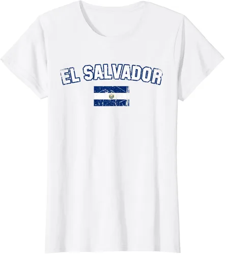 Vista 21 de EL SALVADOR Bandera Vintage Hombres Mujeres Niños Camiseta EL SALVADOR
