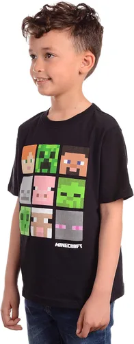 Vista 5 de Minecraft Big Boys Box Figures Creepers - Camiseta de manga corta con cuello redondo color negro
