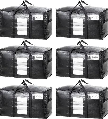 Vista 23 de TAILI - Bolsas de mudanza extra grandes, paquete de 10 bolsas negras resistentes para almacenamiento con ventana visible, asas envolventes