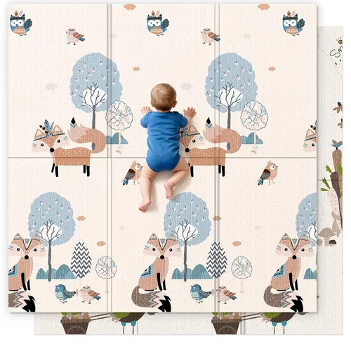 Vista 18 de UANLAUO Alfombra de juego plegable para bebés - 71 x 59 pulgadas, reversible para bebés a niños, antideslizante para interior y exterior