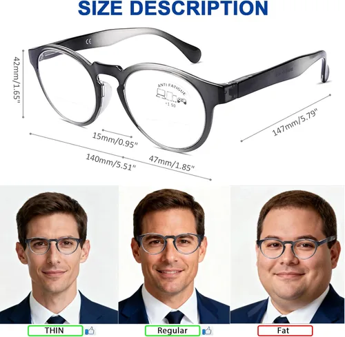 Vista 3 de AQWANO Paquete de 3 lentes de lectura bifocales con bloqueo de luz azul para computadora, marco redondo y elegante, monturas ultrafinas, ligeras